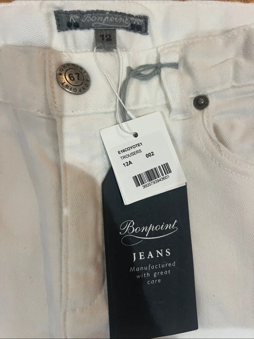 Bonpoint Kids White Slim Fit Jeans